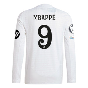 Adidas Herren Kylian Mbappé Real Madrid 24/25 Authentisches Langarm-Heimtrikot